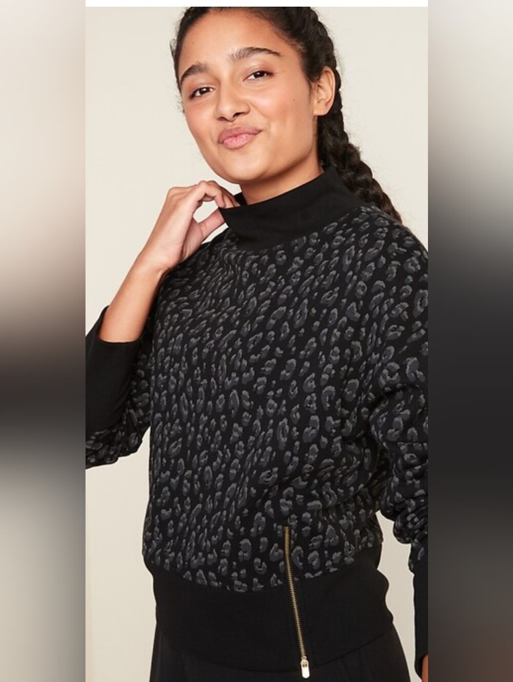 Women's Black Leopard Print Turtleneck Sweater /Sweatshirt